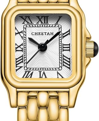 Gold Watches for Women with Small Vintage Bracelet, Rectangular Case Roman Dial