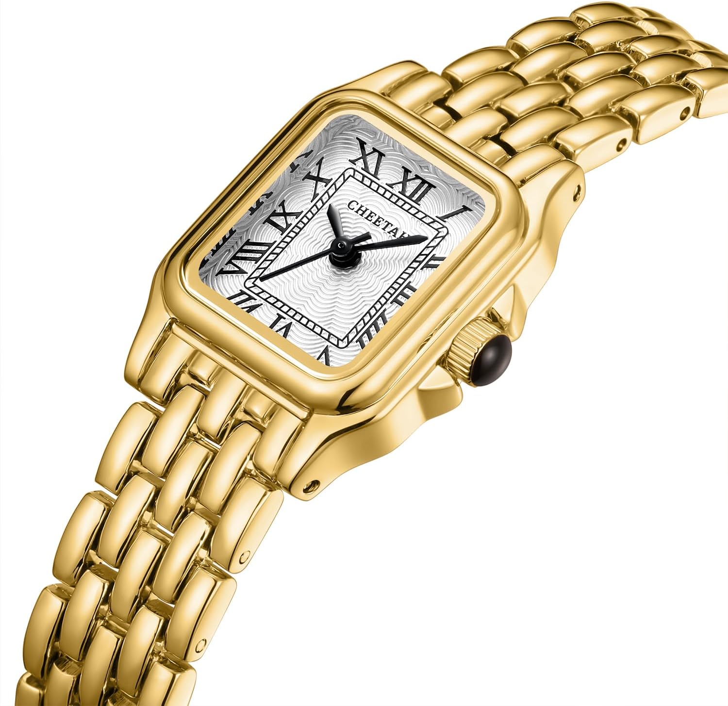 Gold Watches for Women with Small Vintage Bracelet, Rectangular Case Roman Dial - Image 2
